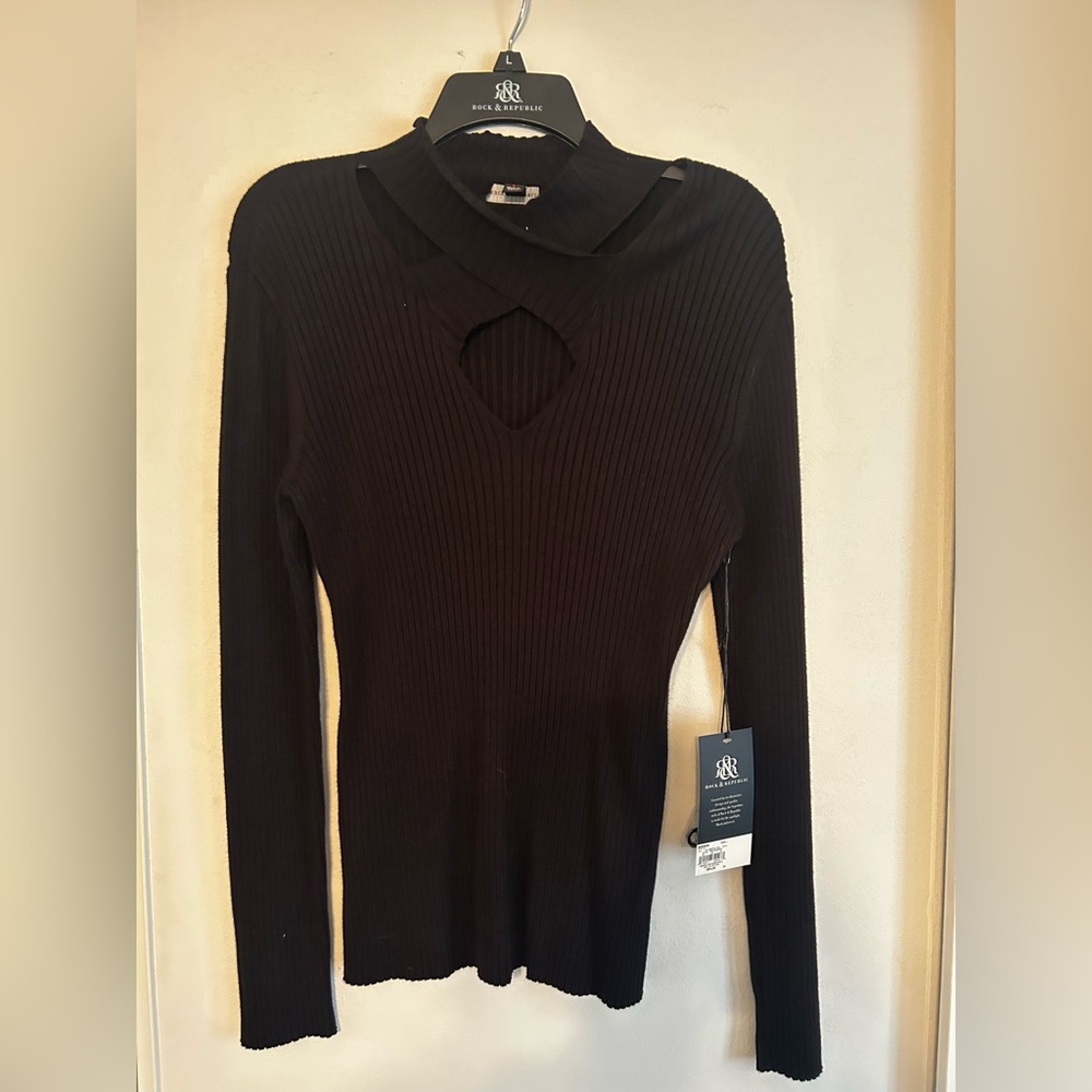 Rock & Republic Black Ribbed Cutout Sweater